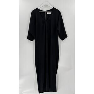David Brown Vintage Dress Womens "One Size" Black Maxi V Neck Pleated Lagenlook